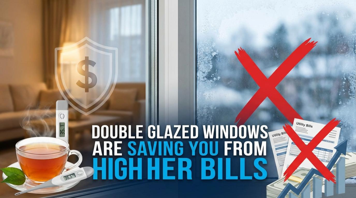 Double-glazed window illustrating energy savings by keeping a home warm and reducing high utility bills.