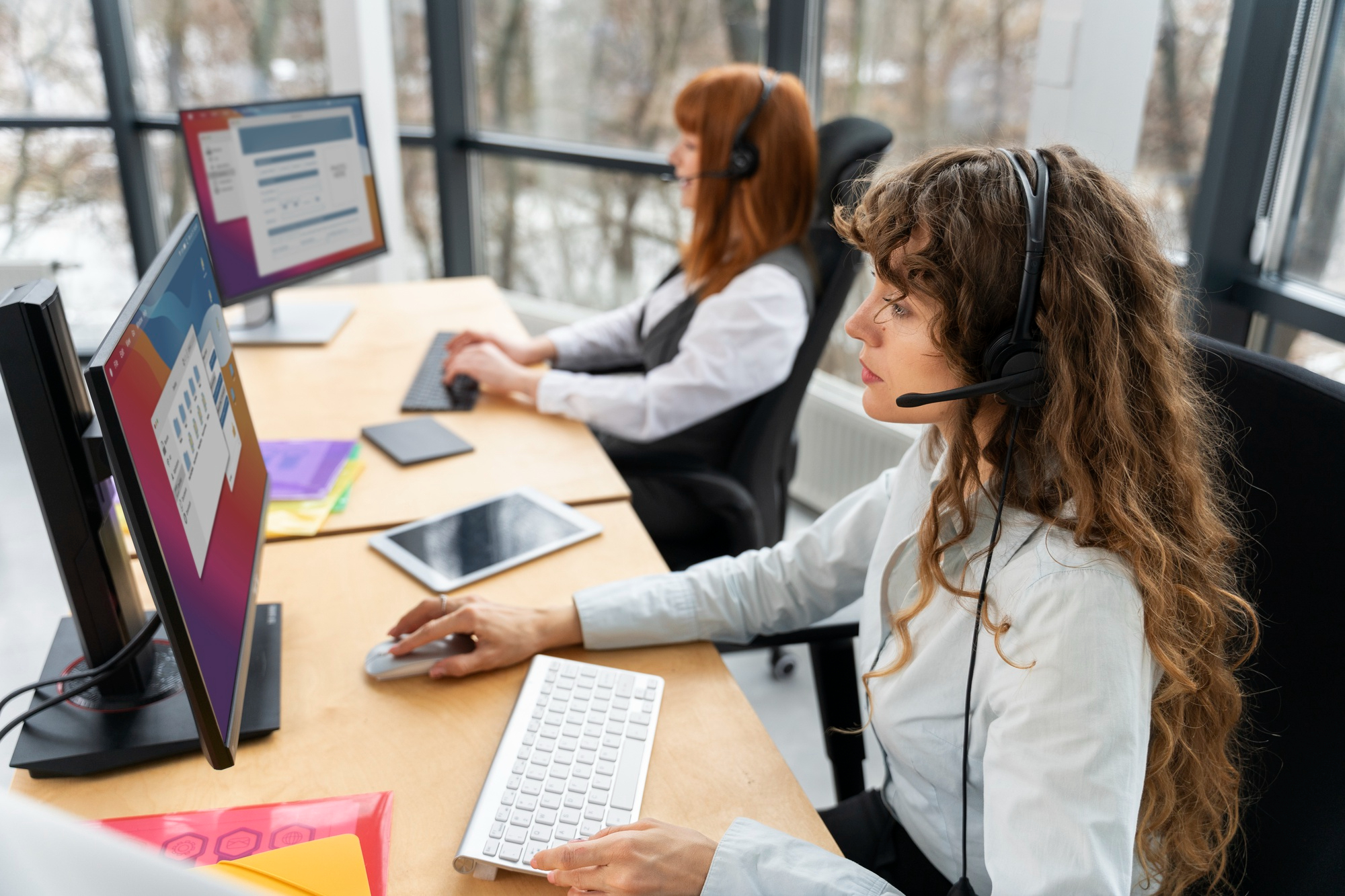 People working in call center