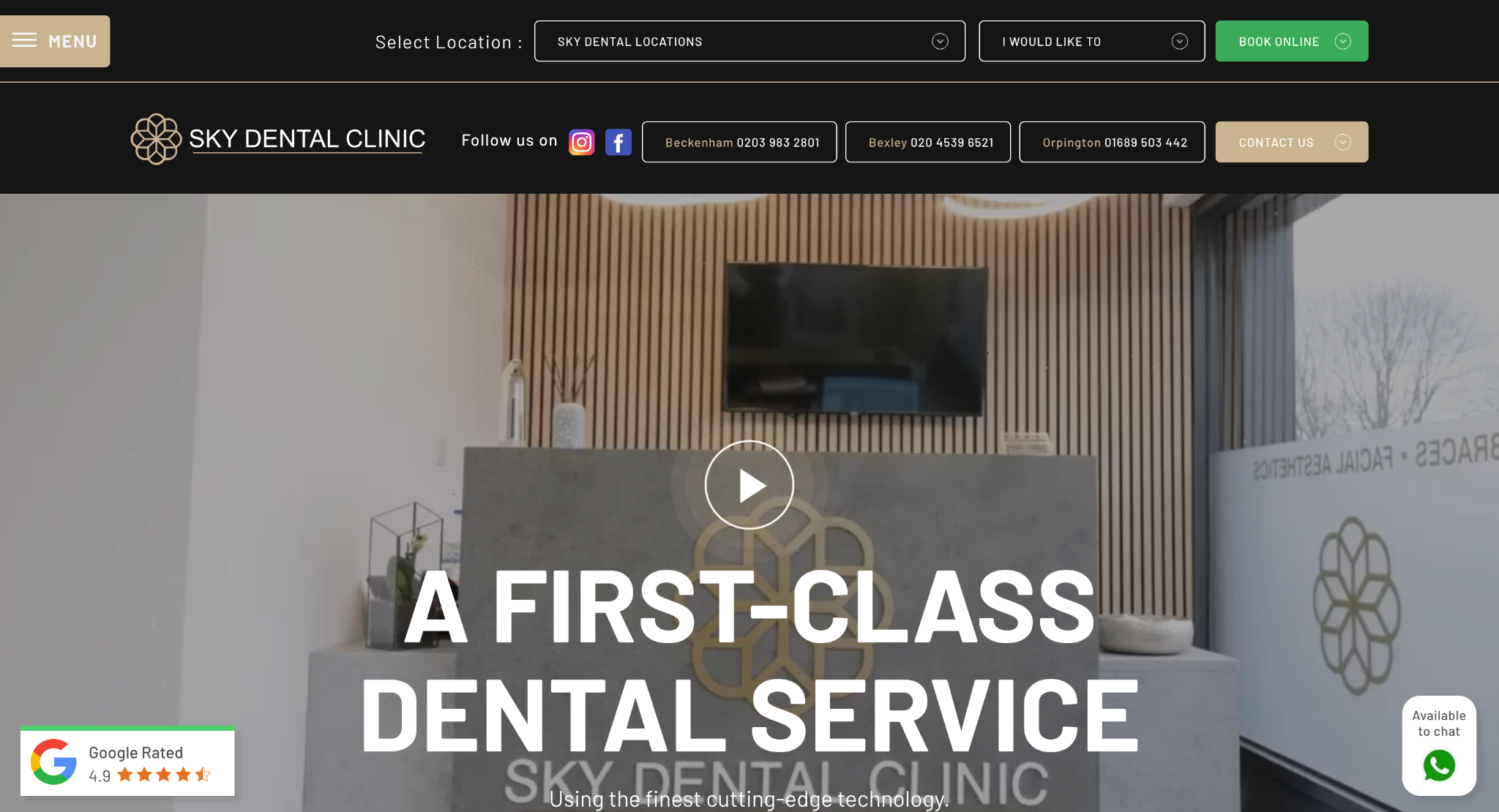Screenshot of the Sky Dental Clinic website promoting first-class dental services.